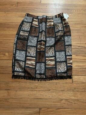 SilkLand Brown & Black Animal Patchwork Pencil Skirt